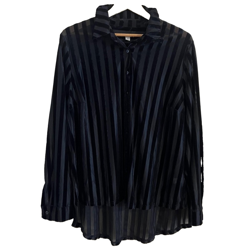 Black Velvet Stripe Burnout Button Up Tunic 18/20W (1X) Whimsigoth Victorian